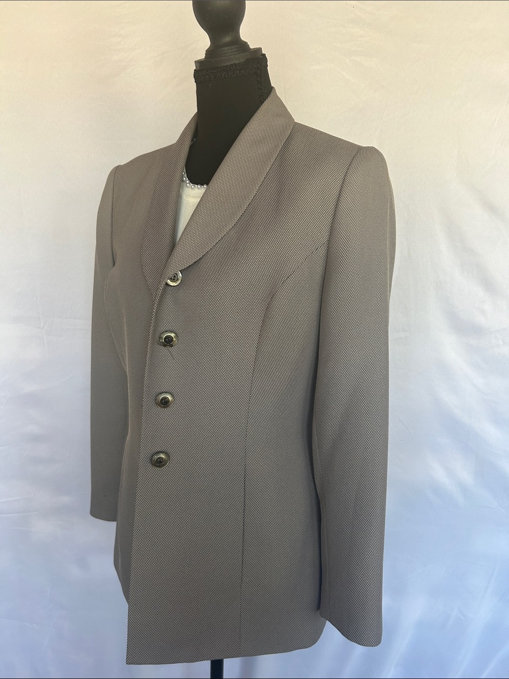 Le Suit Taupe Shawl Collar Blazer with Button Front